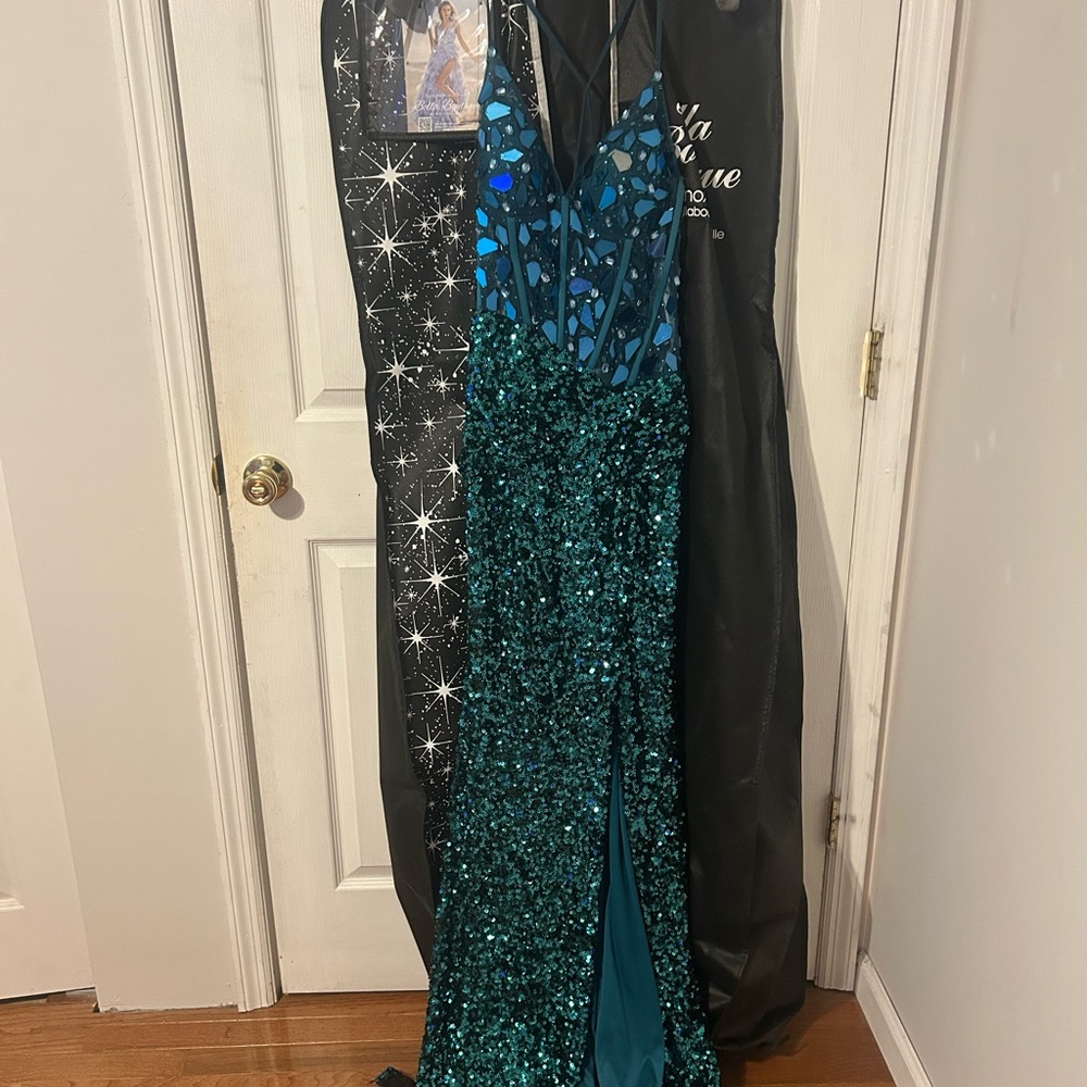 Teal Sequin Gown with Strappy Back